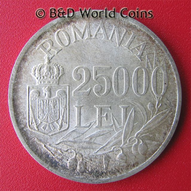 ROMANIA 1946 25000 25,000 LEI SILVER MIHAI I 32mm KM#70  