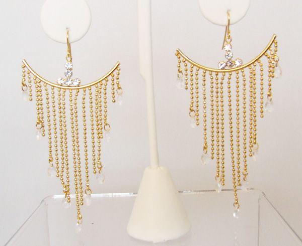 CLEAR CRYSTAL BEAD DROP GOLD FRENCH WIRE EARRINGS NEW  