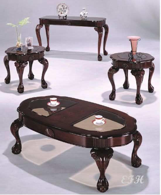 NEW 3PC CANEBURY CHERRY WOOD COFFEE END TABLE SET  