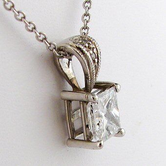 03 CT Princess Cut Diamond Pendant in 14k White Gold  