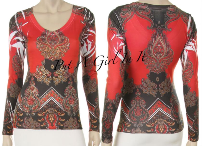 SARA MODE CRYSTAL RED NATIVE AMERICAN PAISLEY SUBLIMATION WESTERN 
