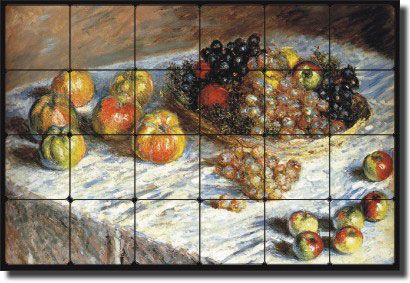 Monet Fruit Apple Kitchen Tumbled Marble Tile Mural Art  