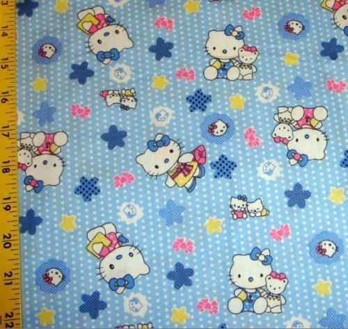 Hello Kitty white polka dots fabric   blue 62 W 1006  
