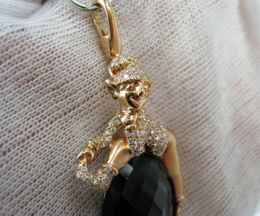 Gioielli Crivelli 0.76ct Diamond & Onyx 18K Pink Gold Necklace Italian 