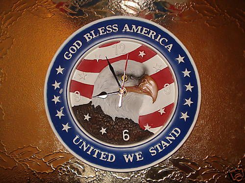 GOD BLESS AMERICA/ FLAG/ EAGLE HAND PAINTED CLOCK/NEW  