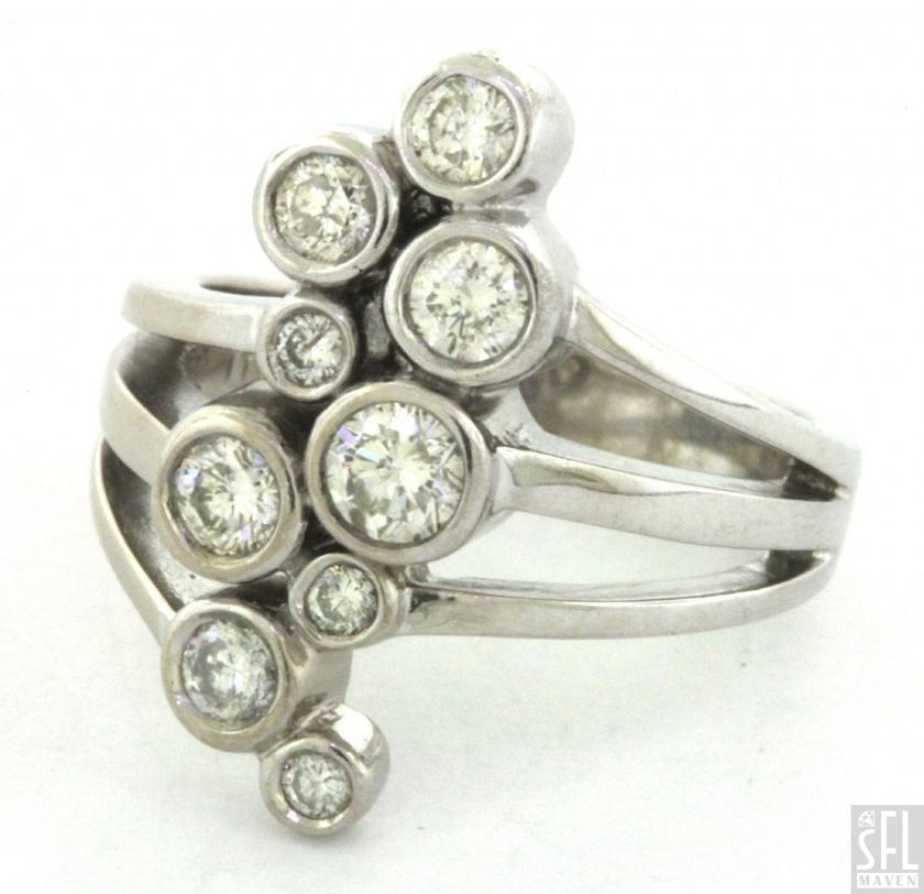 14K WHITE GOLD EXQUISITE 1.0CT DIAMOND CLUSTER COCKTAIL RING SIZE 7 