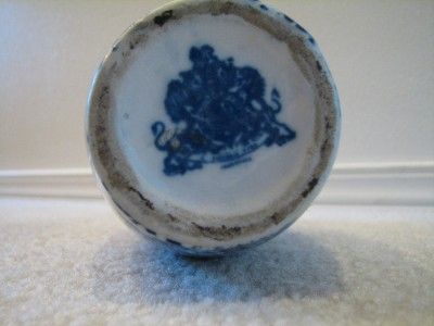 Antique? VTG Blue Flowers Vase Stamped Mark Lions White  