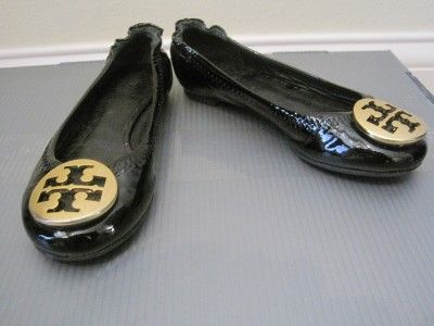 GIRLS, BLACK, PATENT LEATHER, AUTHENTIC TORY BURCH CLASSIC FLAT   SIZE 