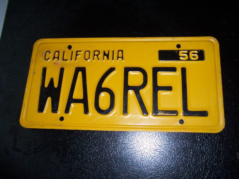 1956 California License Plate Vintage / Antique Yellow  