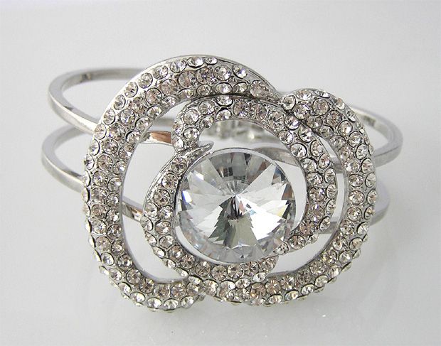 Floral Bracelet Bangle Cuff W swarovski crystal B085  