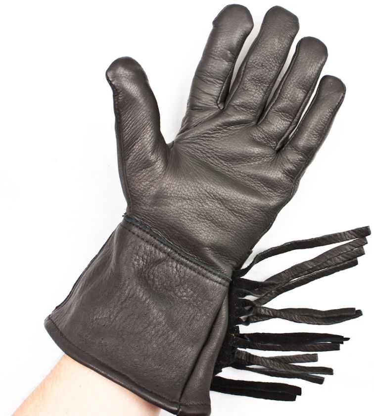 Napa Deerskin Leather Motorcycle Biker Gauntlet Fringe Gloves 