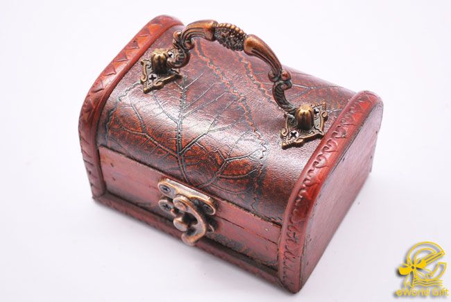 Mini Wooden Treasure Chest Wood Jewelry Box Storage Box  