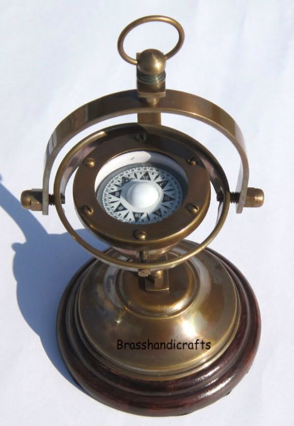 Antique Brass Nautical Ships Gimballed Vintage Compass  