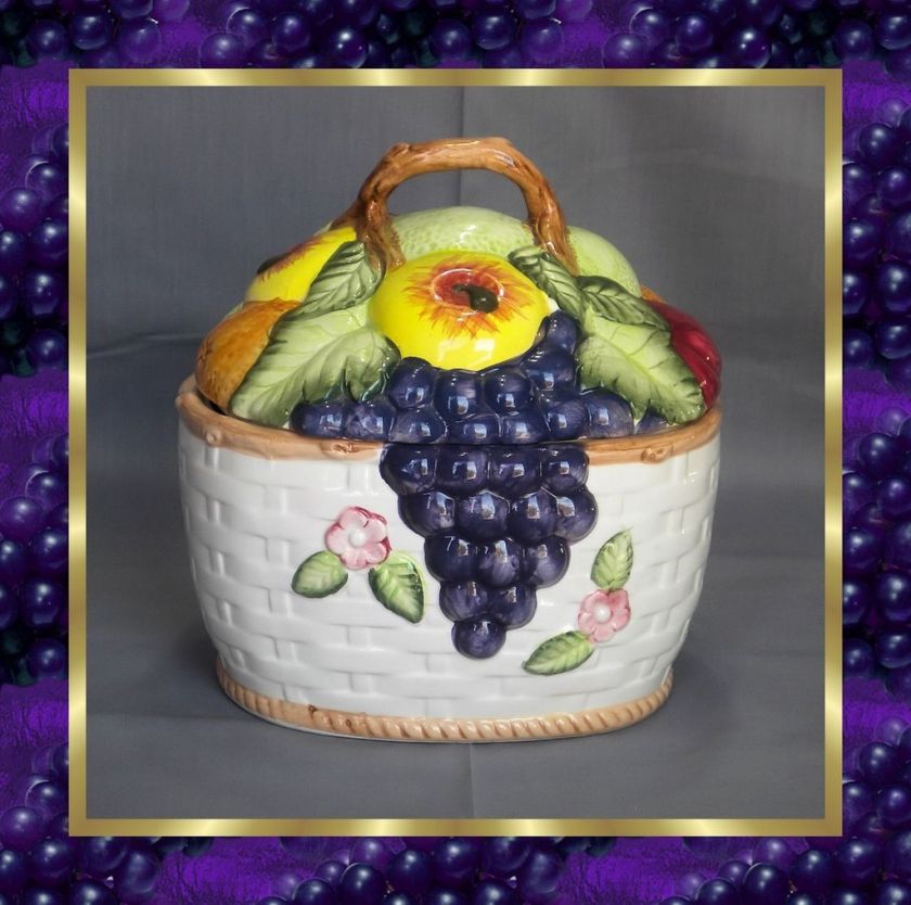 HAND PAINTED Ceramic FRUIT BASKET COOKIE JAR UNKNOWN  