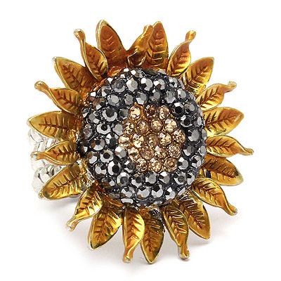   Sunflower Crystal Stretch Adjustable Fashion Ring Gold Yellow  